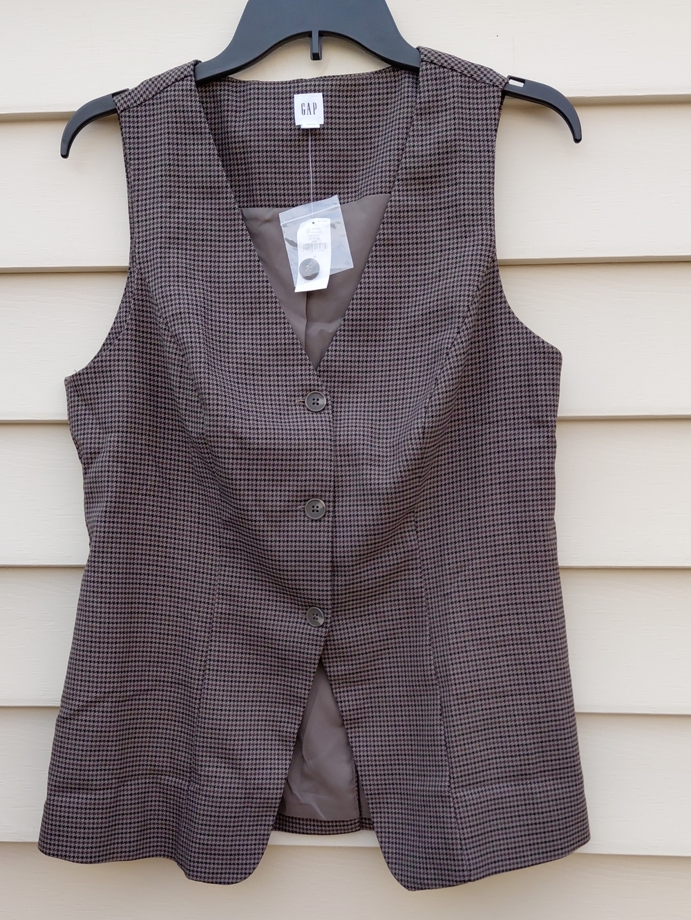 GAP Women's Brown Checkered Long Line Vest Size Medium
